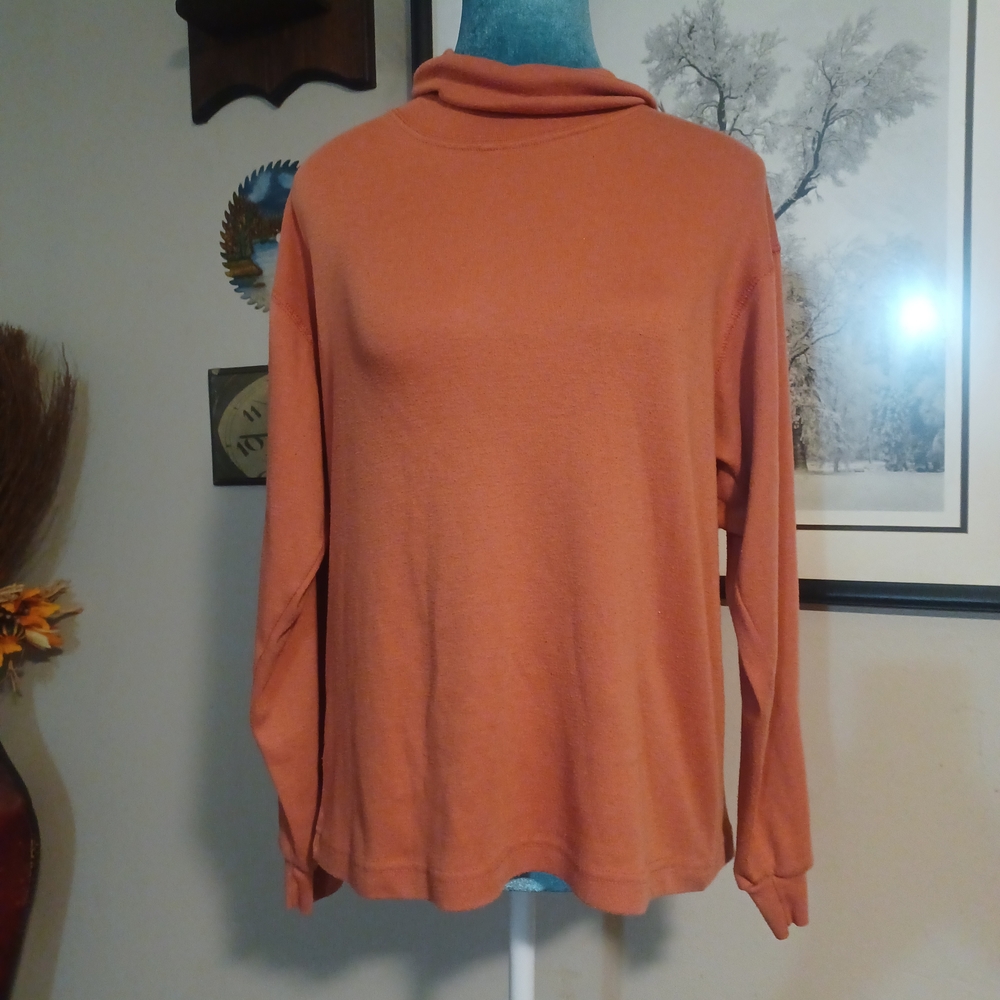 Stefano International Coral Orange Mock Neck Turtleneck Sweater - Women's Large